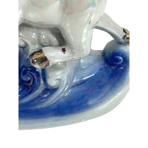 3 Horses Running on Waves Figurine Vtg Ceramic Glazed White Pink Blue Statue - Picture 6 of 17